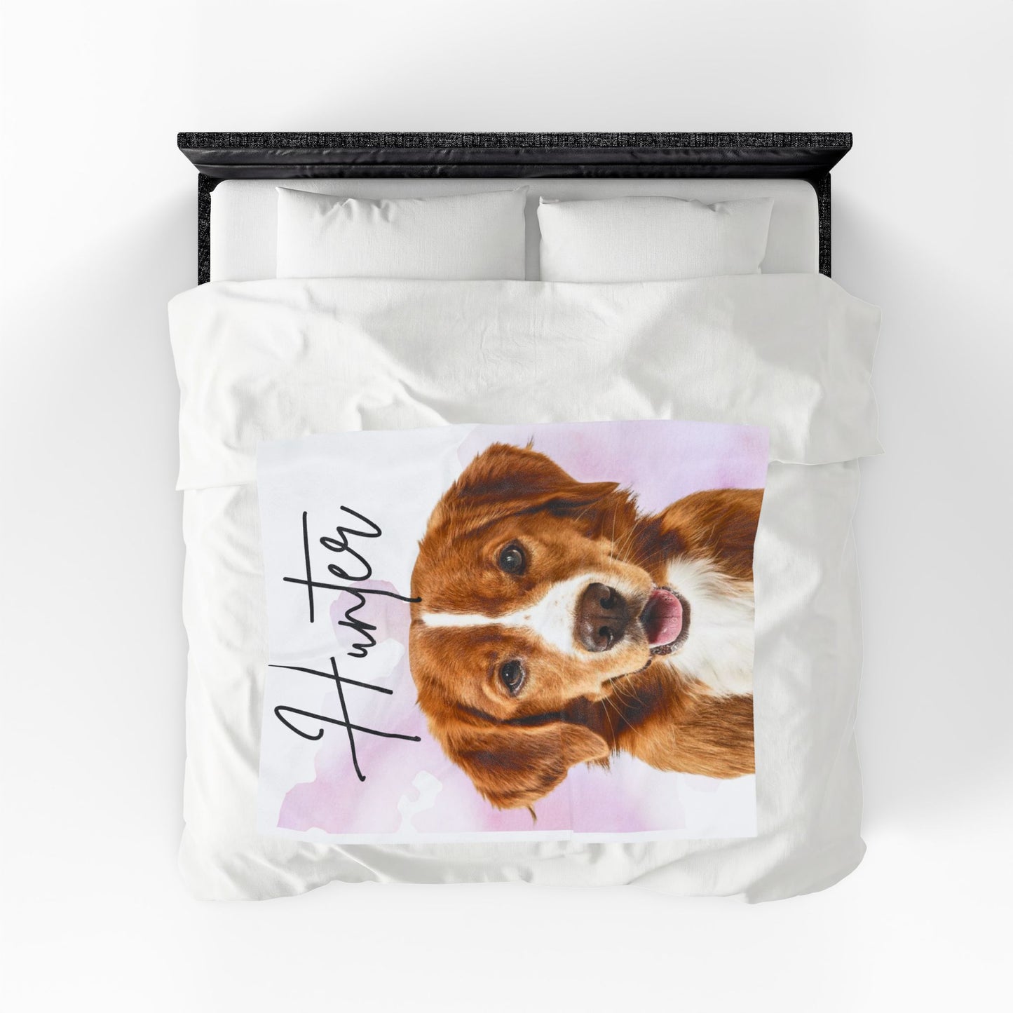 Personalized Dog Portrait Velveteen Plush Blanket | Custom Name Pet Blanket