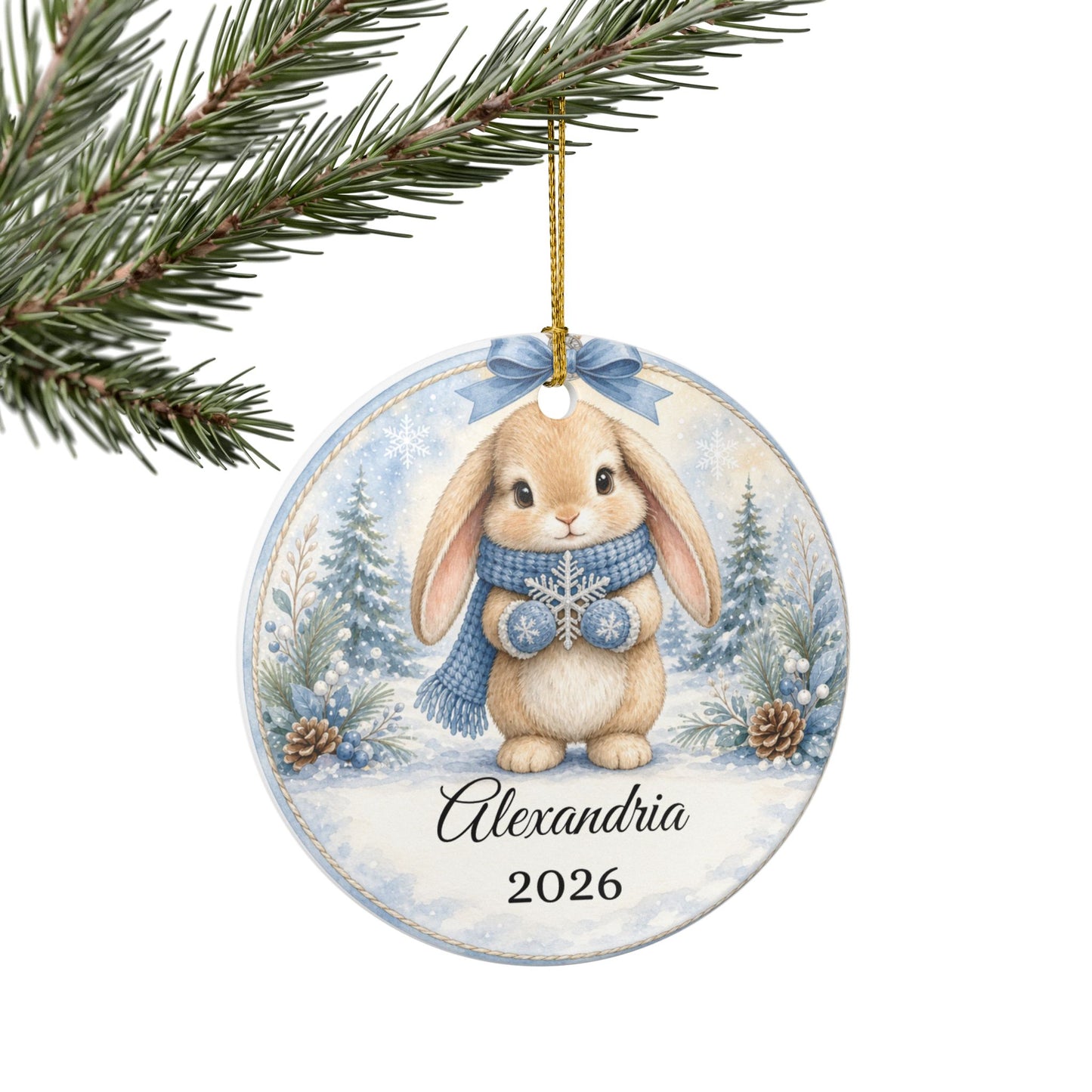 Baby Boy First Christmas Ornament Personalized, Blue Bunny Keepsake with Name 2026, New Baby Boy Gift, Grandson Ornament