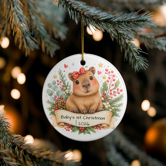 Baby Capybara Christmas Ornament Personalized with Name, Cute Ceramic Keepsake, Kids Capybara Lover Gift 2026