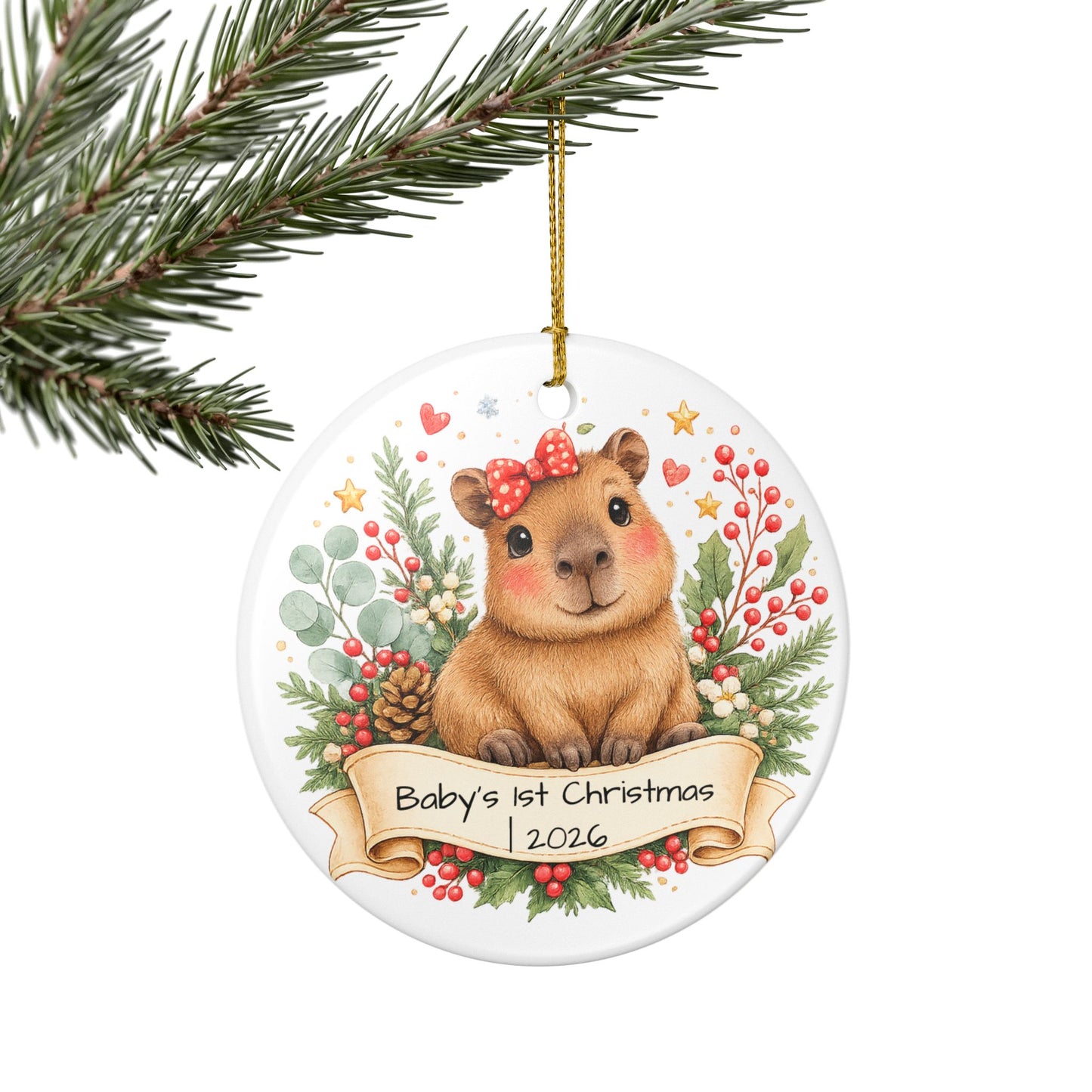 Baby Capybara Christmas Ornament Personalized with Name, Cute Ceramic Keepsake, Kids Capybara Lover Gift 2026
