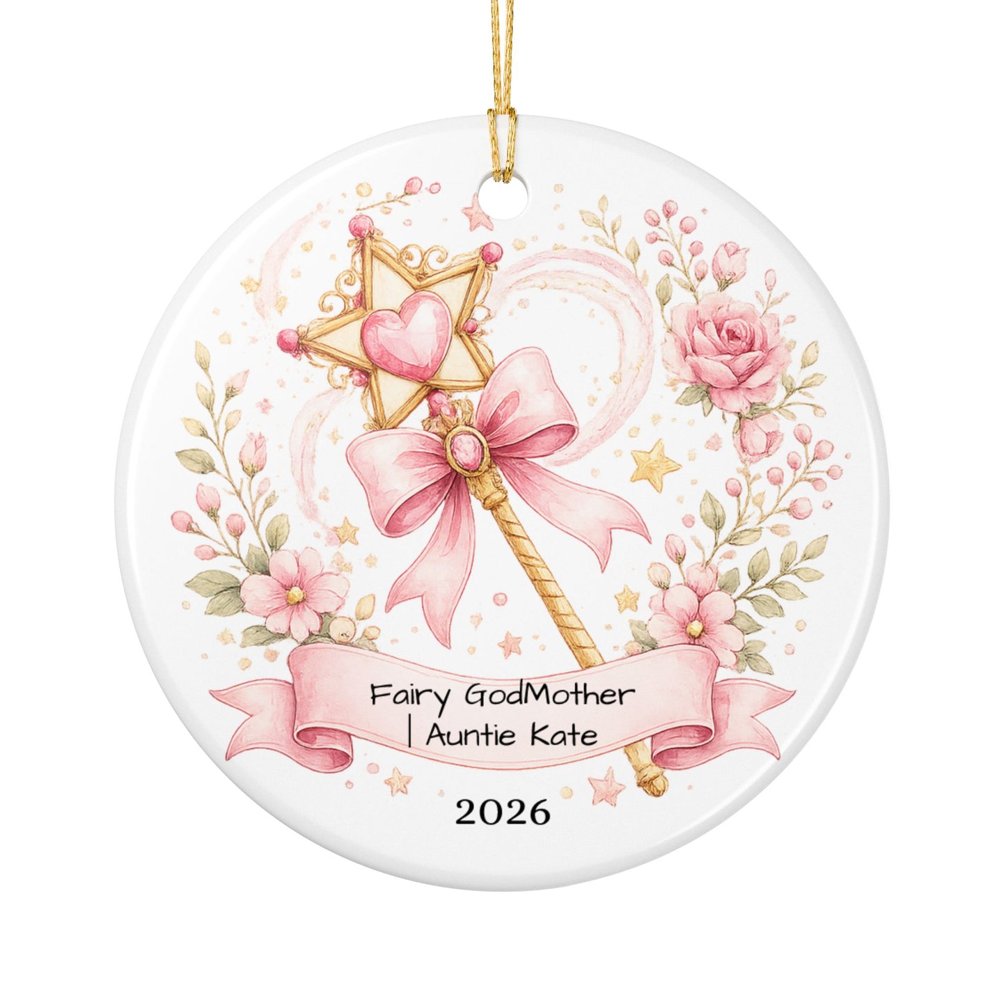 Fairy Godmother Christmas Ornament Personalized, Cute Ceramic Keepsake with Name, Whimsical Godmother Gift 2026