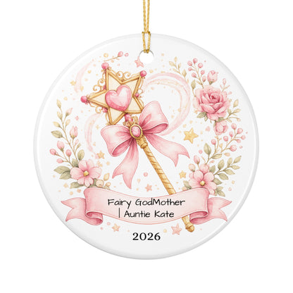 Fairy Godmother Christmas Ornament Personalized, Cute Ceramic Keepsake with Name, Whimsical Godmother Gift 2026