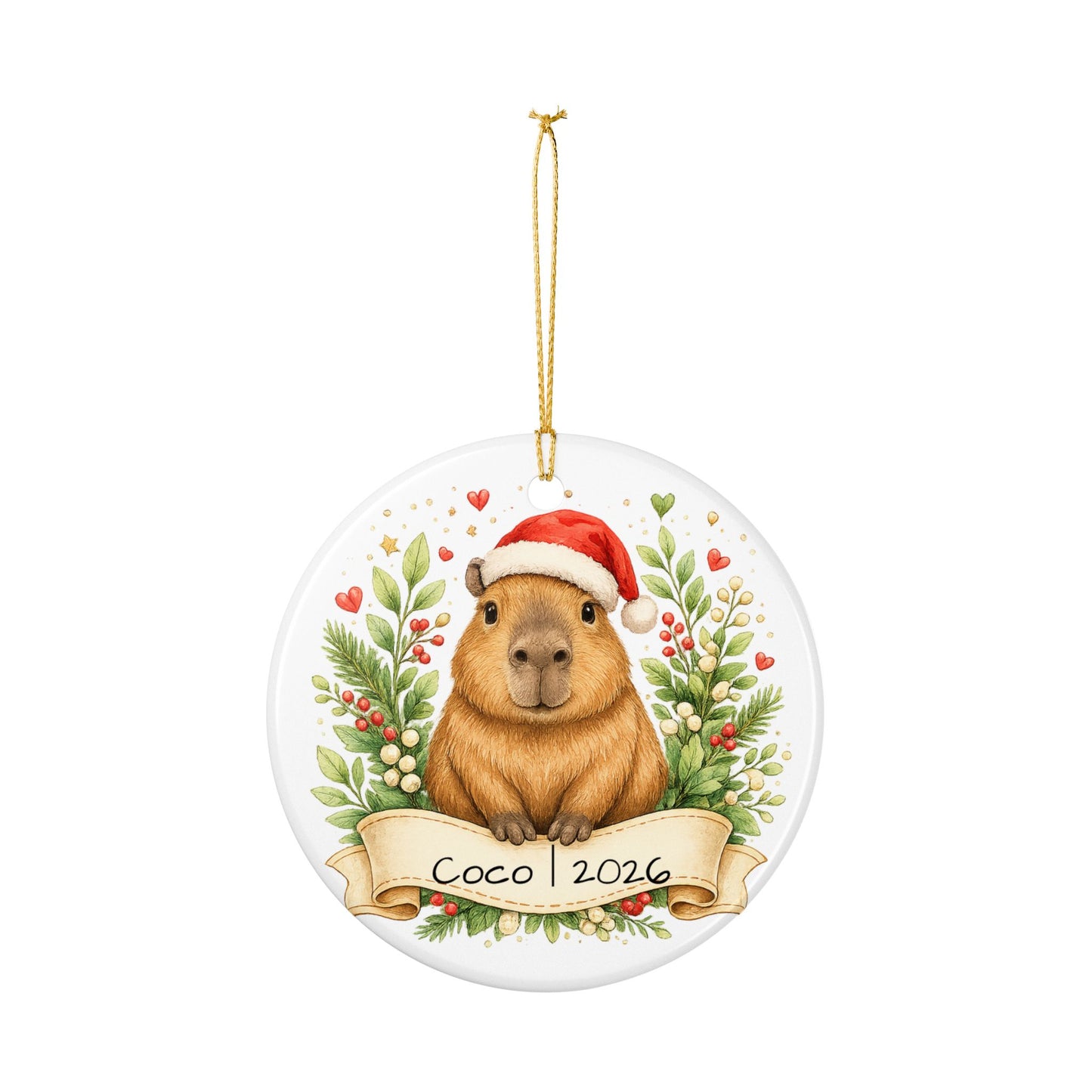 Capybara Christmas Ornament Personalized with Name, Cute Santa Hat Ceramic Keepsake, Capybara Lover Gift 2026