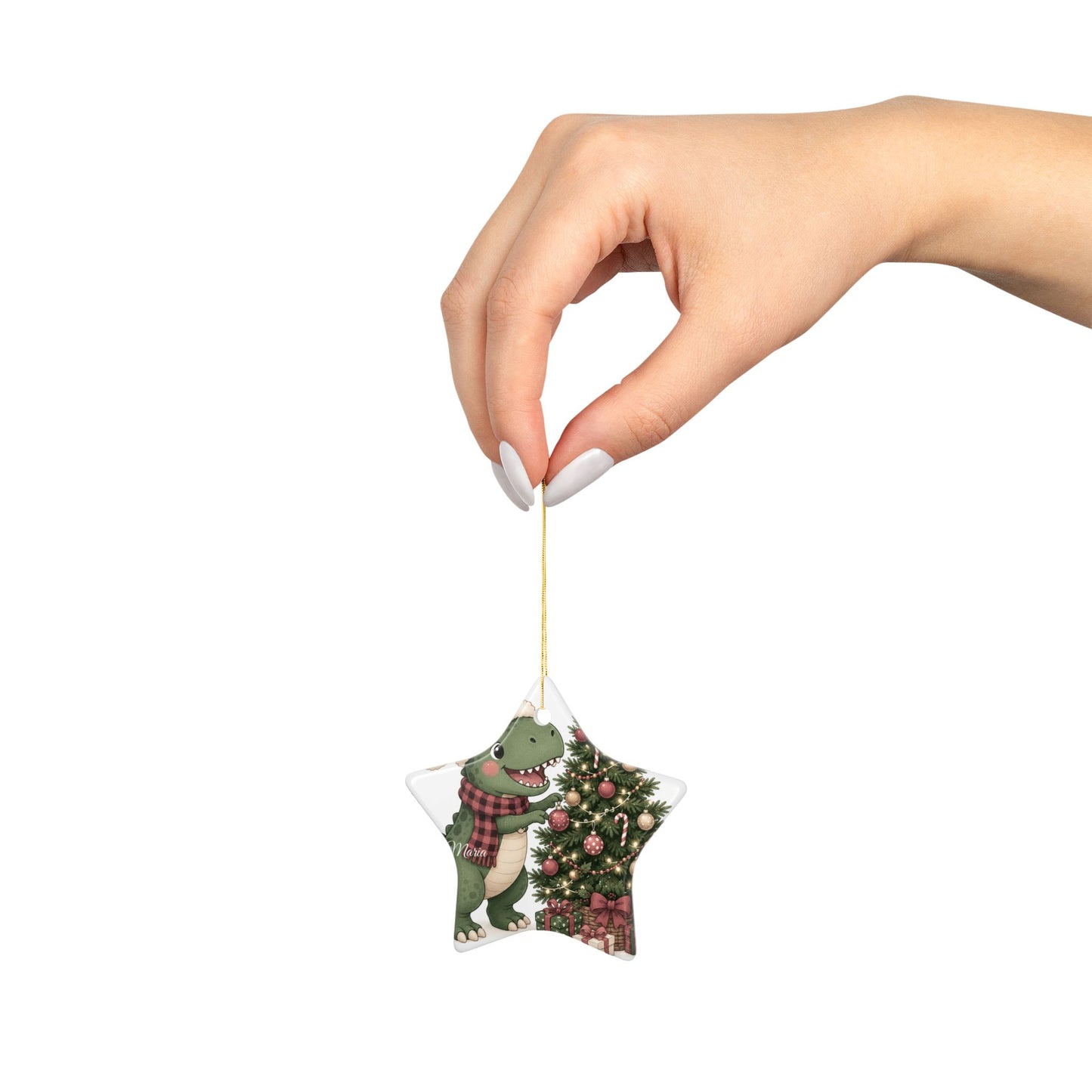 Cute Dino with Santa Hat Christmas Tree Ornament | Ceramic Ornament