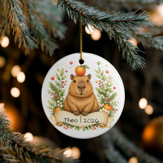 Capybara with Orange Christmas Ornament Personalized, Cute Ceramic Keepsake with Name, Funny Capybara Gift 2026