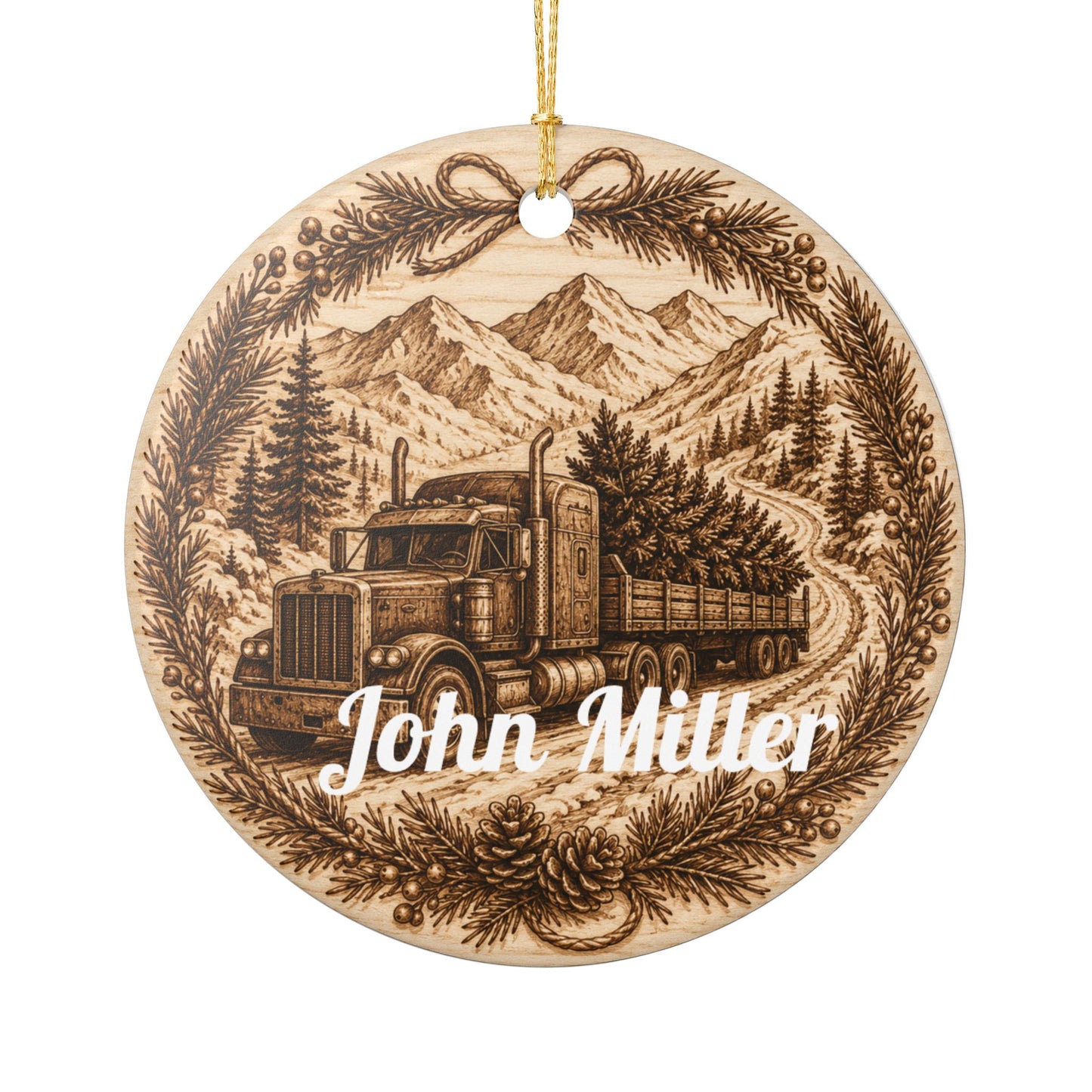 Personalized Logging Truck Ornament | Ceramic Heart Ornament, Custom Name