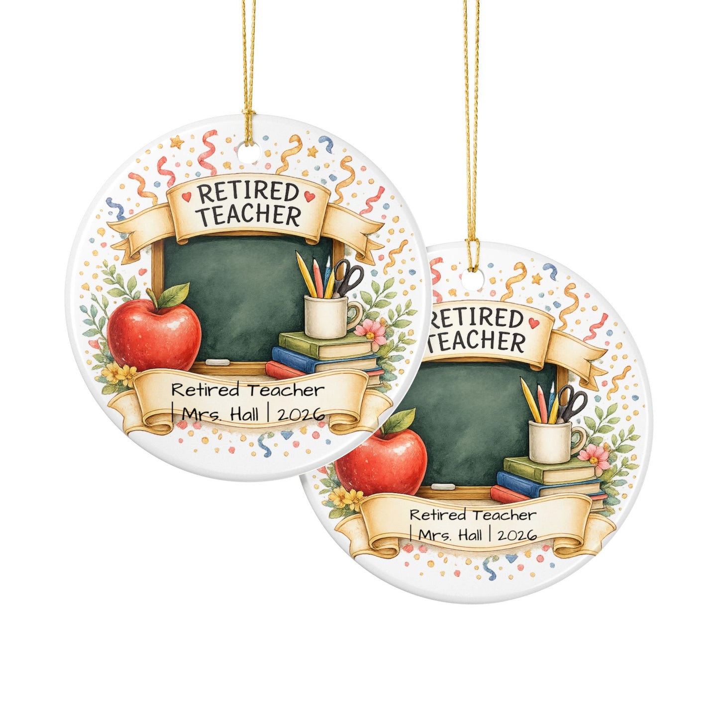 Retired Teacher Christmas Ornament 2026 Personalized, Ceramic Keepsake with Name, Teacher Retirement Gift 2026