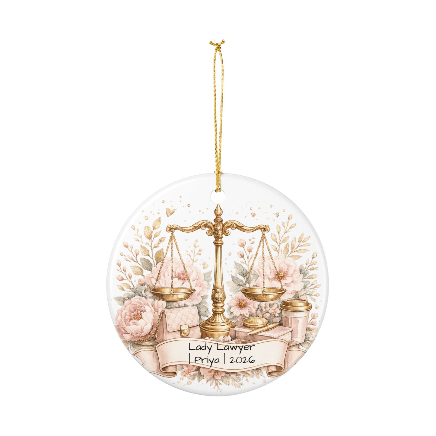 Female Lawyer Christmas Ornament Personalized with Name, Ceramic Keepsake, Lady Lawyer Attorney Gift for Her 2026