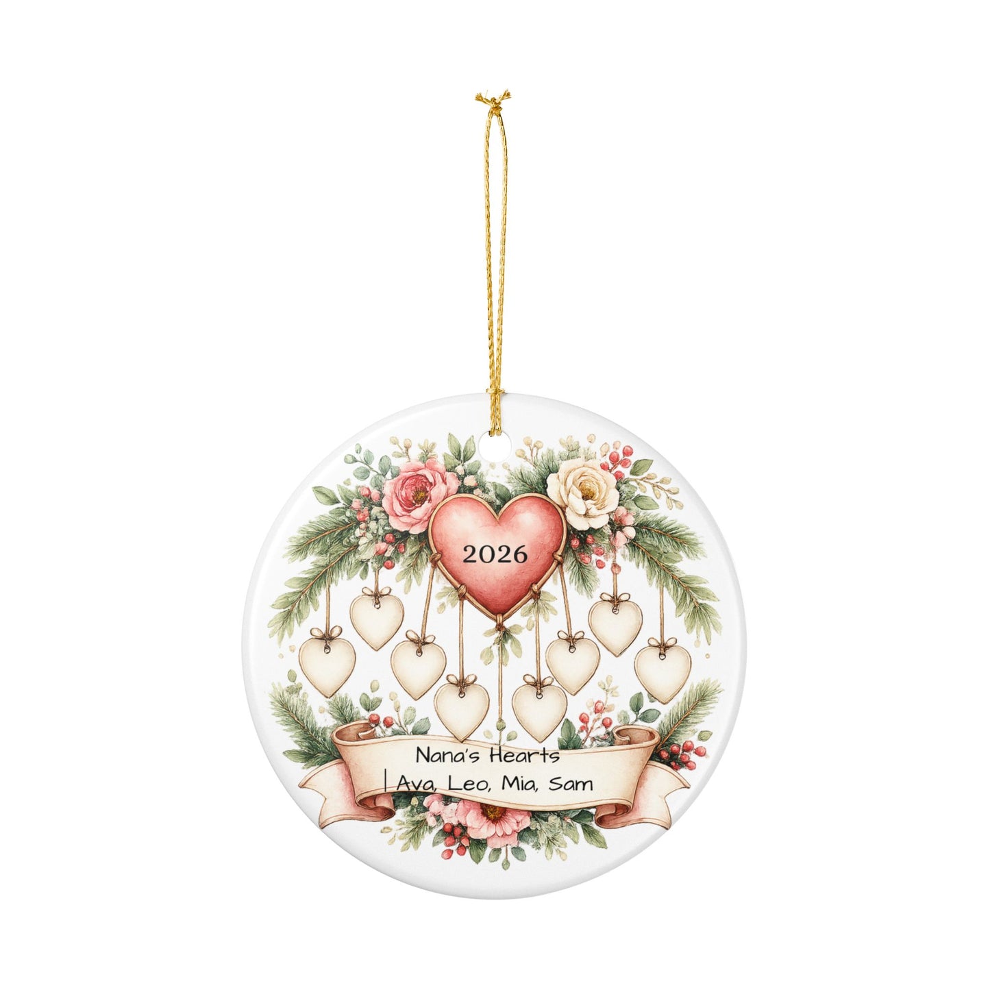 Nana Hearts Christmas Ornament Personalized with Grandkids Names, Ceramic Keepsake, Gift for Nana Grandma 2026