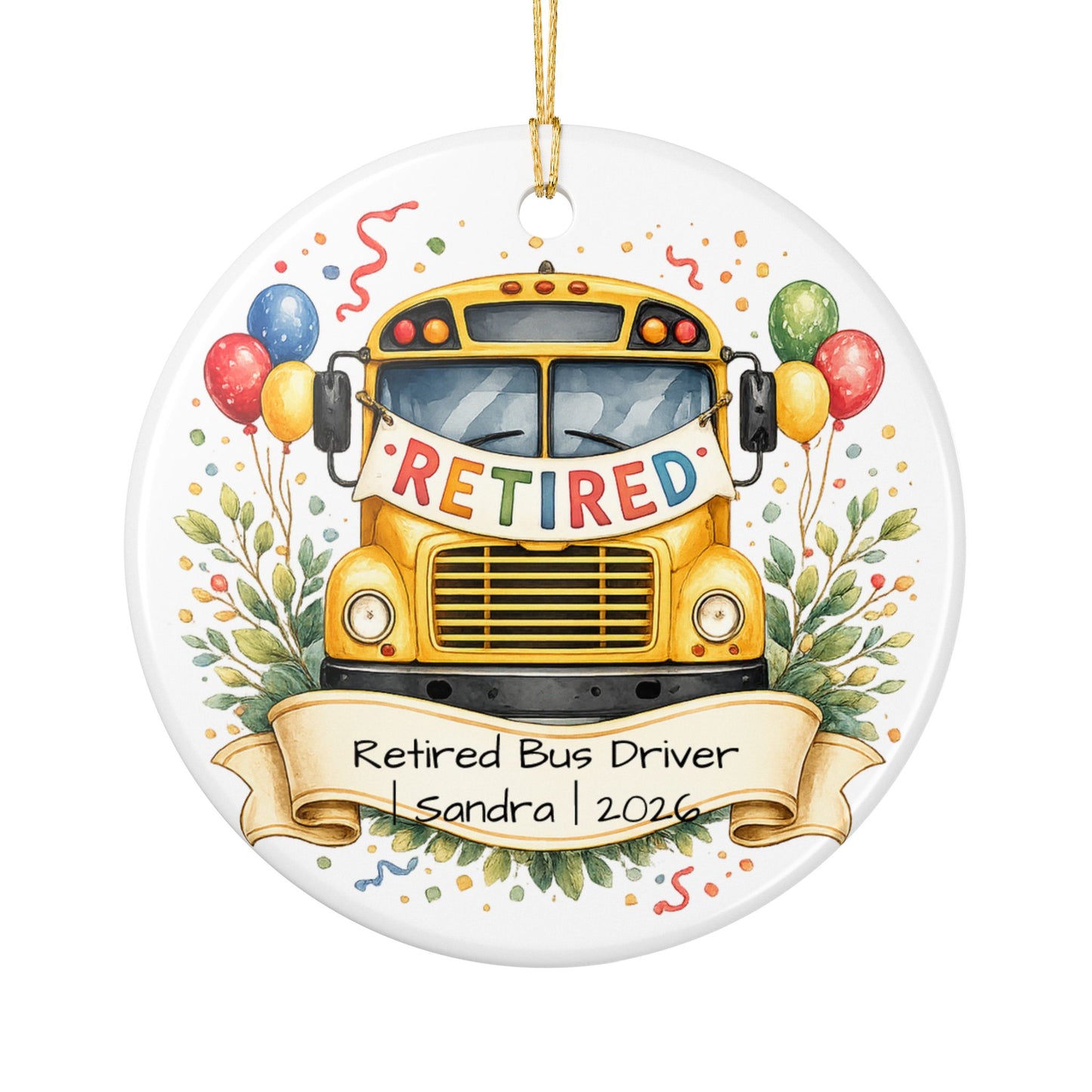 Retired Bus Driver Ornament 2026 Personalized, Ceramic Keepsake with Name, Bus Driver Retirement Gift, Keepsake