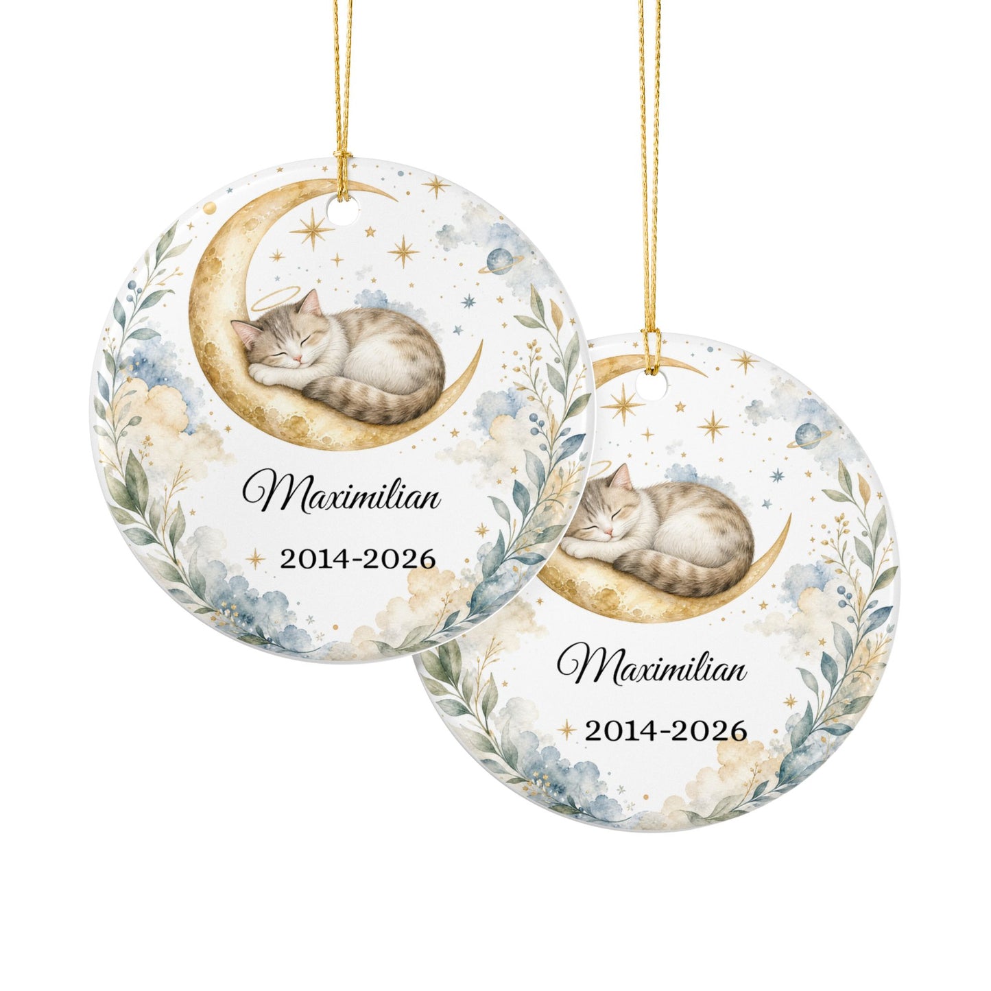 Cat Memorial Ornament Personalized with Name, Cat Angel Remembrance Keepsake, Loss of Cat Sympathy Gift, Pet Memorial