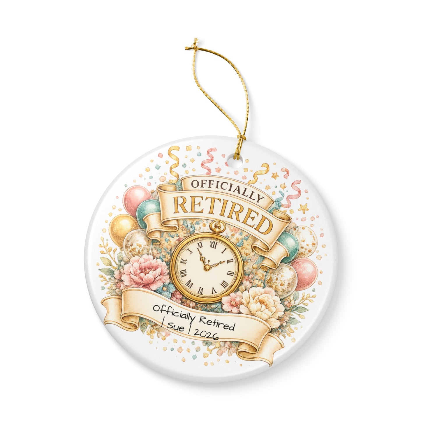 Officially Retired Christmas Ornament 2026 Personalized with Name, Ceramic Keepsake, Retirement Gift for Coworker