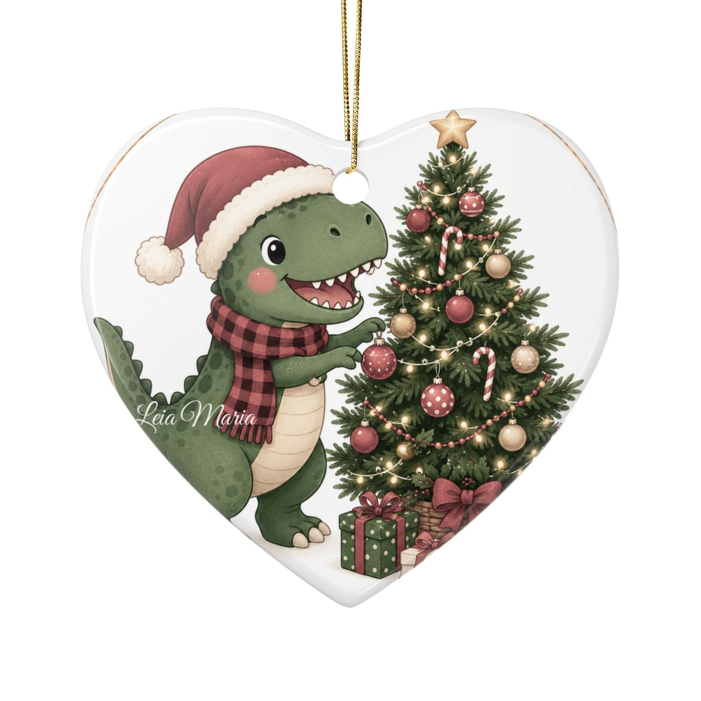 Cute Dino with Santa Hat Christmas Tree Ornament | Ceramic Ornament