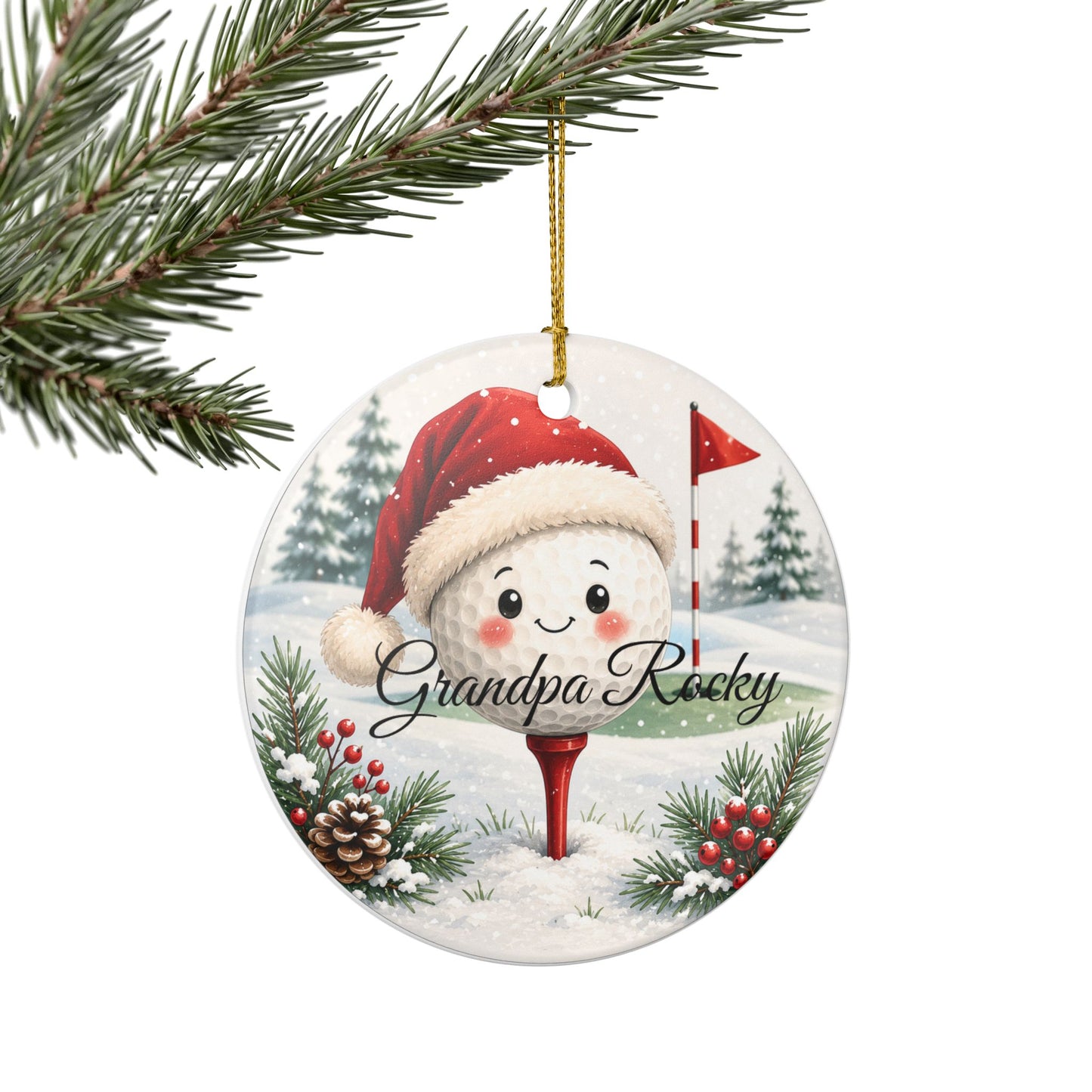 Santa Golf Ball Ornament | Ceramic Heart Ornament, Personalized Grandpa