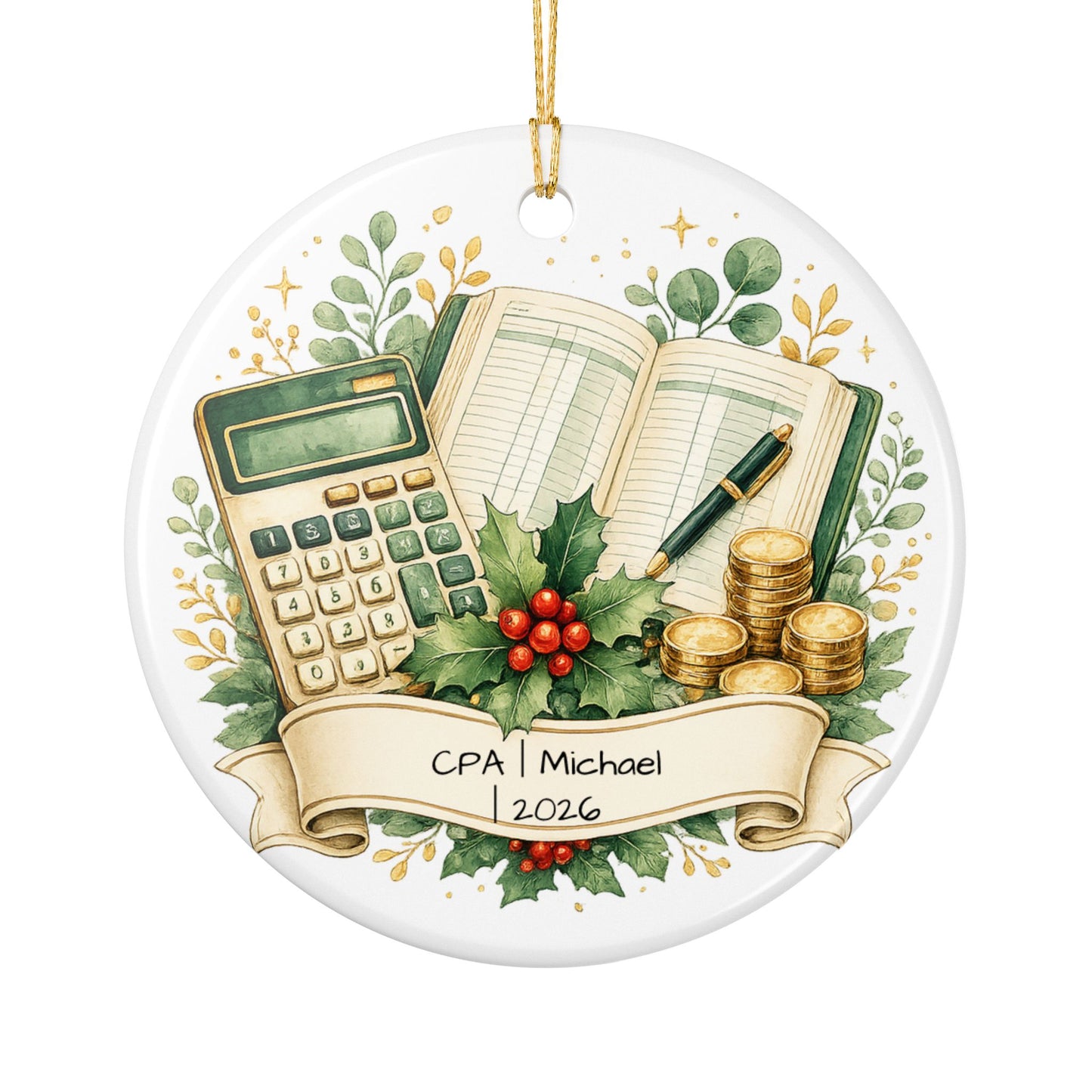 CPA Christmas Ornament Personalized with Name, Ceramic Keepsake, Accountant Gift, Certified Public Accountant Gift 2026