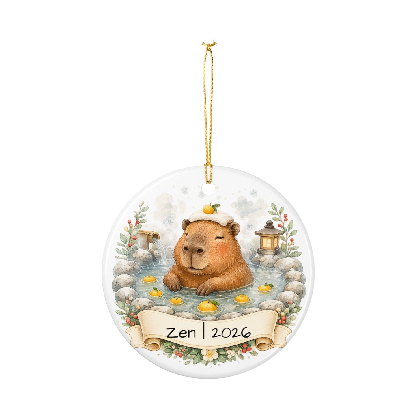 Capybara Hot Spring Christmas Ornament Personalized, Cute Ceramic Keepsake with Name, Relaxing Capybara Gift 2026