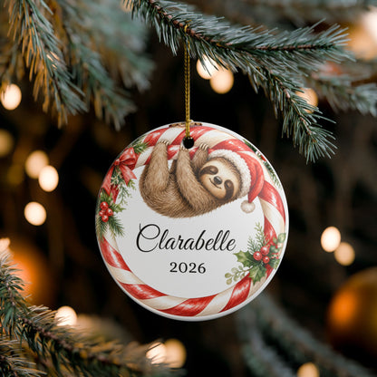 Baby First Christmas Ornament Personalized, Sloth Candy Cane Keepsake with Name 2026, Funny New Baby Gift Ornament