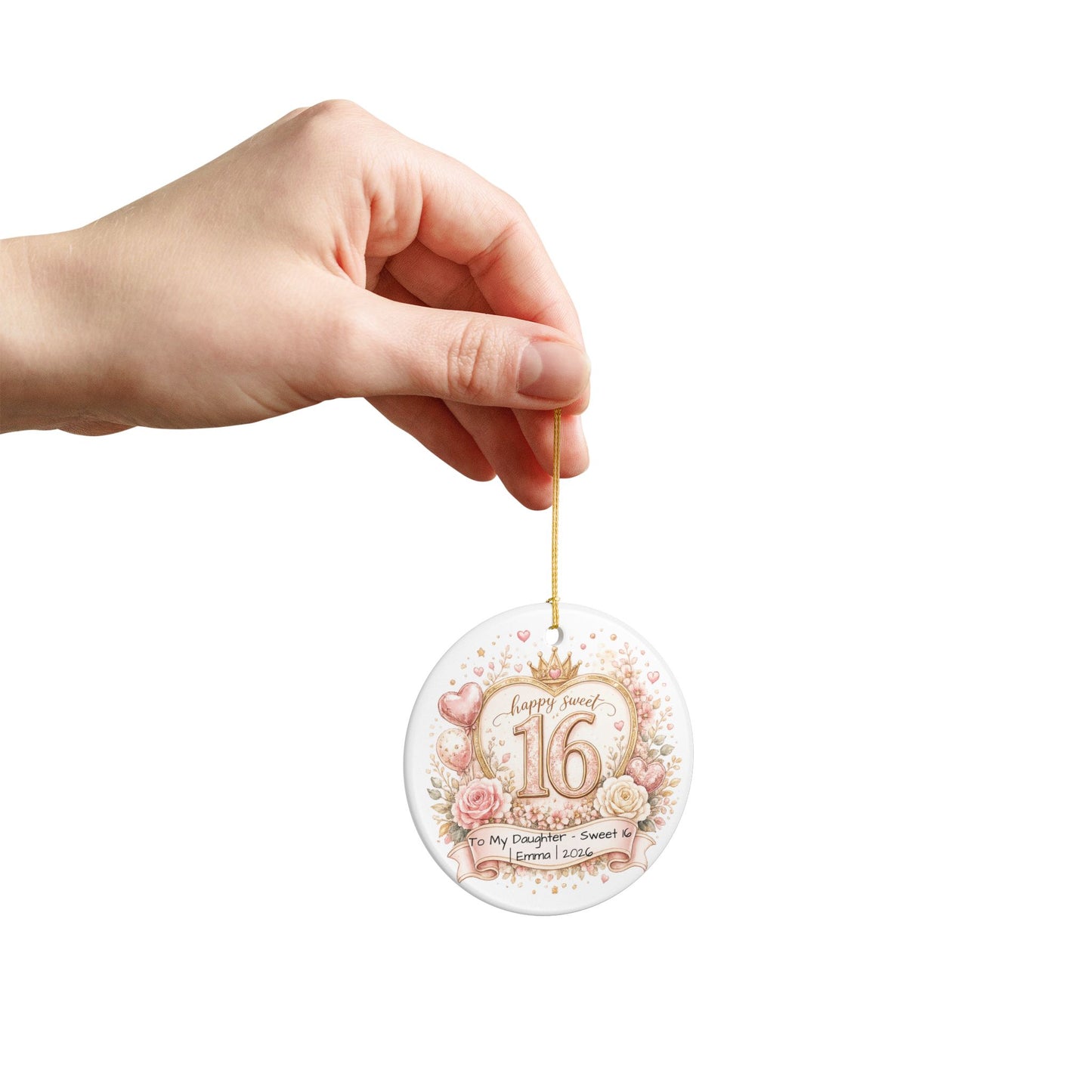 Sweet 16 Daughter Christmas Ornament Personalized with Name Year, Ceramic Keepsake, 16th Birthday Gift from Mom 2026