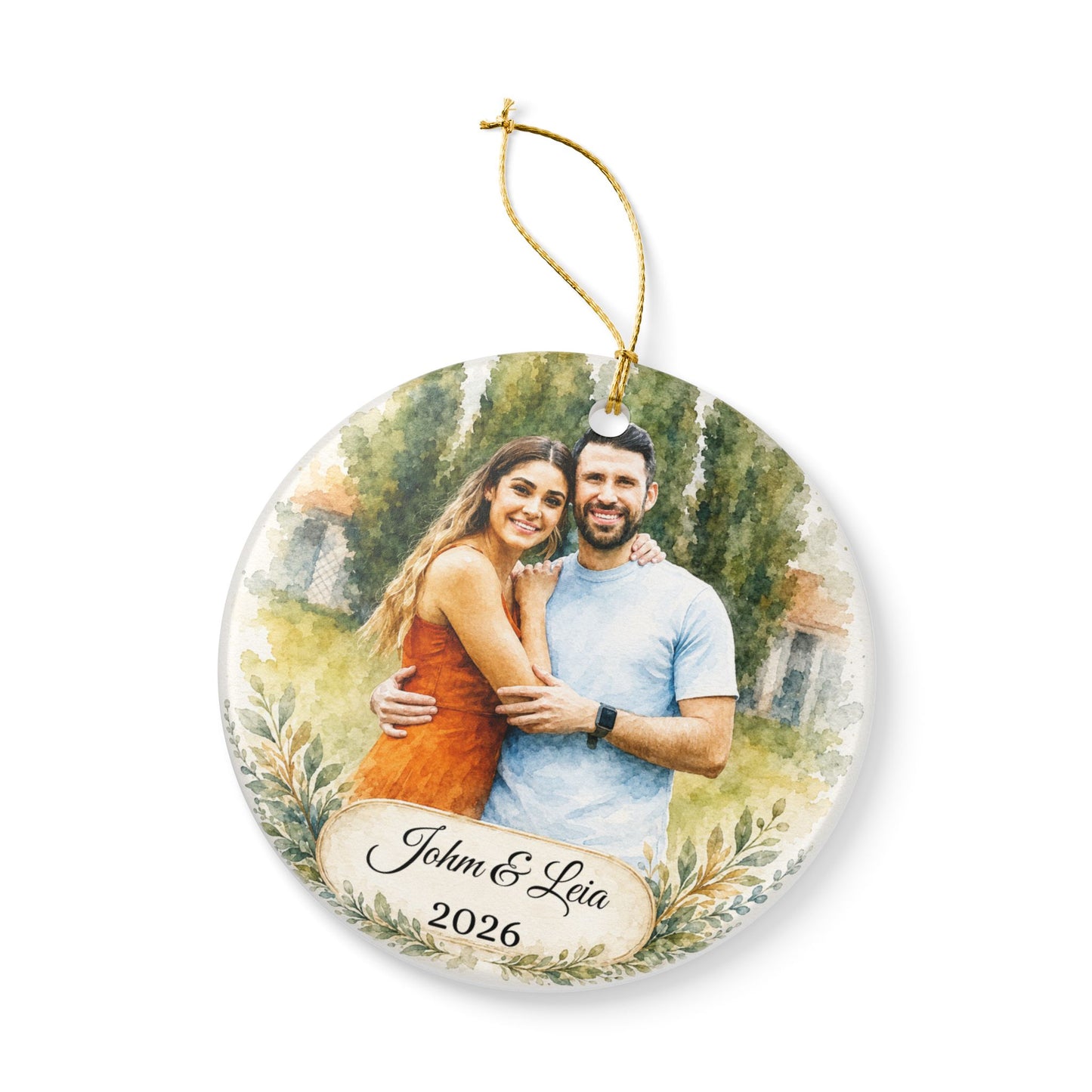 Personalized Couple Photo Ornament Ceramic Ornament | Custom Name & Year