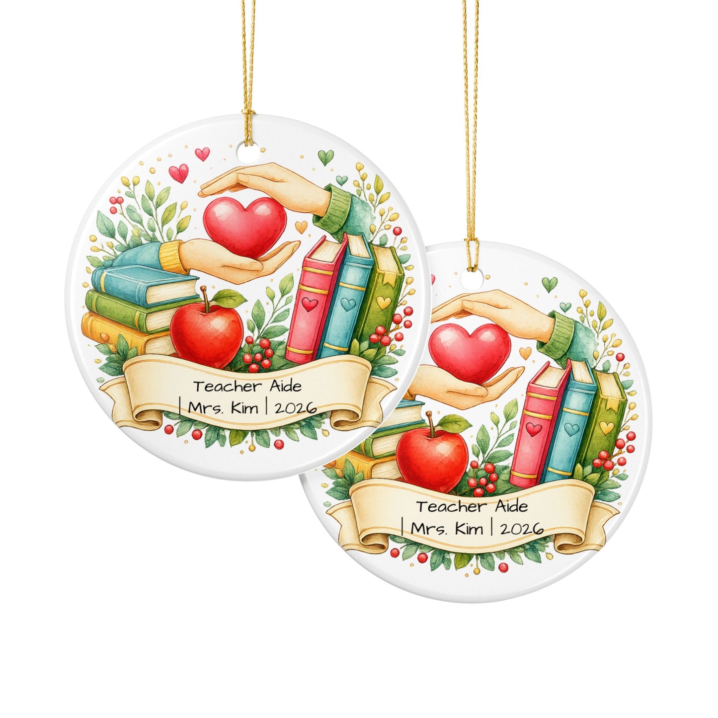 Teacher Aide Christmas Ornament Personalized with Name, Ceramic Keepsake, Teaching Assistant Appreciation Gift 2026