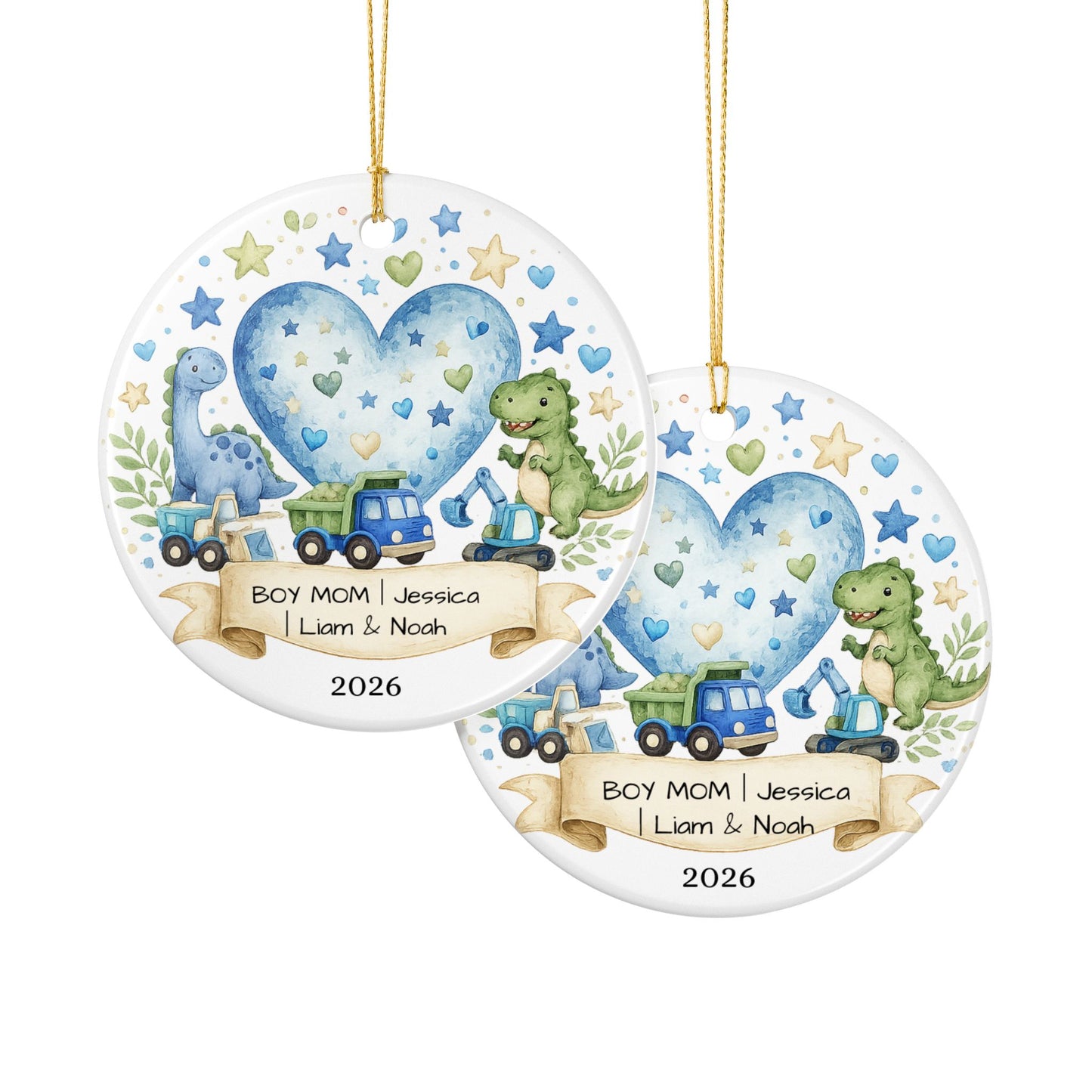 Boy Mom Christmas Ornament Personalized with Names, Ceramic Keepsake, Boy Mom Gift, Mother of Boys Gift 2026