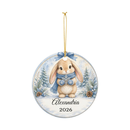 Baby Boy First Christmas Ornament Personalized, Blue Bunny Keepsake with Name 2026, New Baby Boy Gift, Grandson Ornament