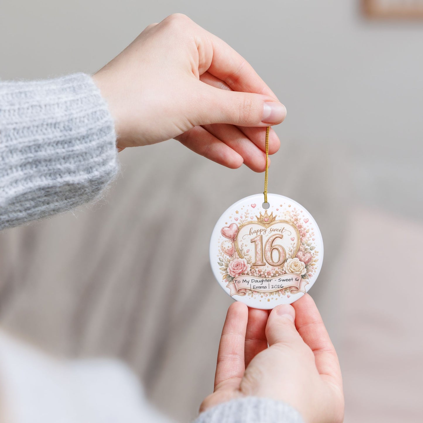 Sweet 16 Daughter Christmas Ornament Personalized with Name Year, Ceramic Keepsake, 16th Birthday Gift from Mom 2026