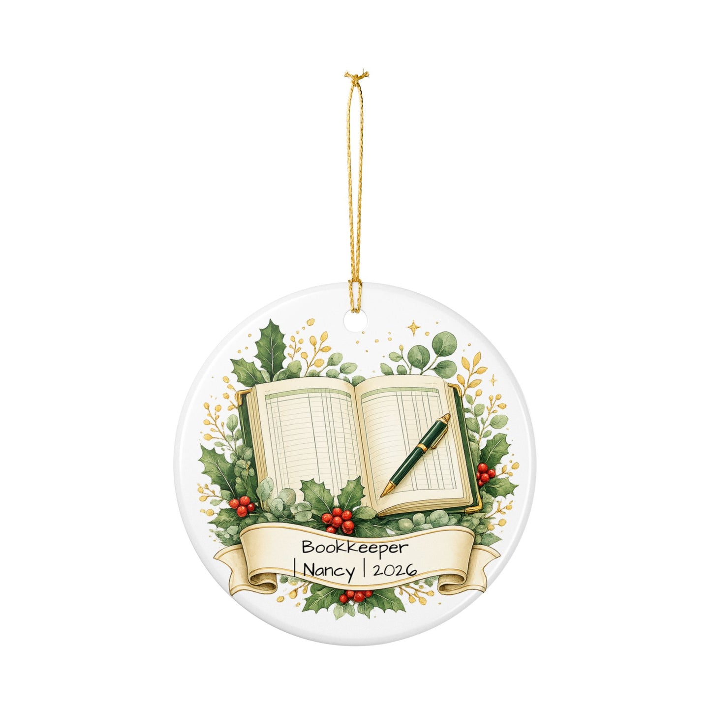 Bookkeeper Christmas Ornament Personalized with Name, Ceramic Keepsake, Bookkeeper Gift, Accounting Appreciation 2026