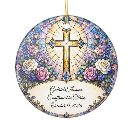 Stained Glass Baptism Ornament Personalized, Church Window Christening Keepsake with Name, Ceramic Religious Gift, Confirmation Ornament