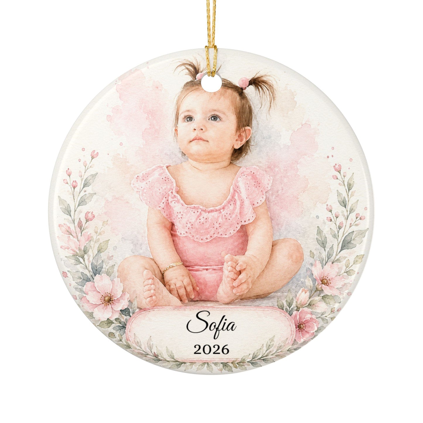 Personalized Baby Portrait Ornament ceramic keepsake | Photo Name Year