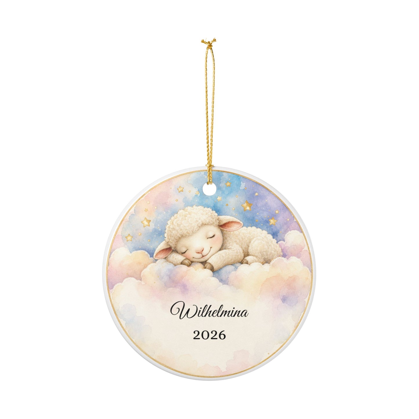 Baby First Christmas Ornament Personalized, Lamb on Cloud Keepsake with Name, Baptism Christening Gift, New Baby Ornament