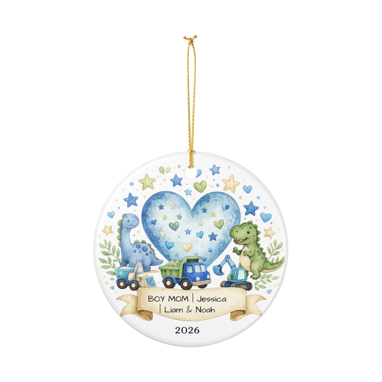 Boy Mom Christmas Ornament Personalized with Names, Ceramic Keepsake, Boy Mom Gift, Mother of Boys Gift 2026