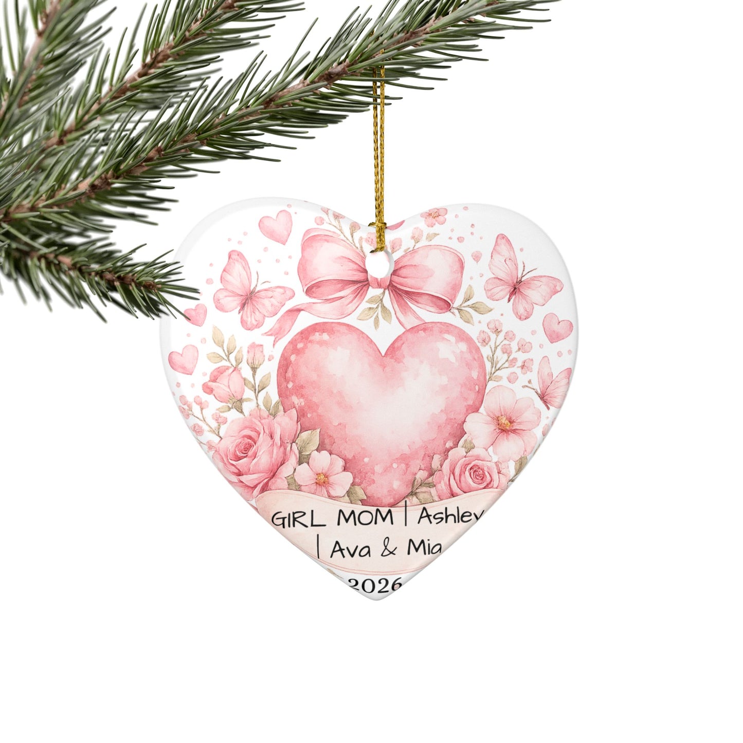 Girl Mom Christmas Ornament Personalized with Names, Ceramic Keepsake, Girl Mom Gift, Mother of Girls Gift 2026