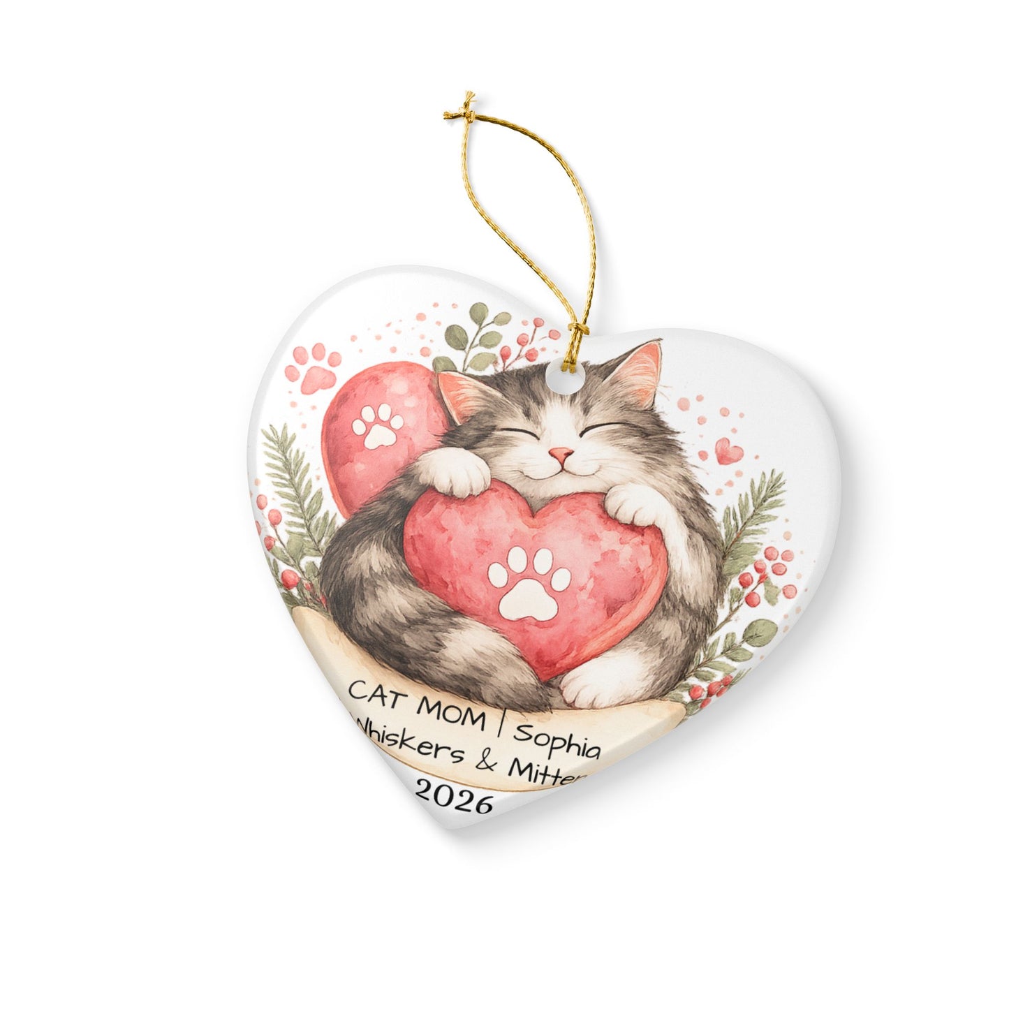 Cat Mom Christmas Ornament Personalized with Name, Ceramic Keepsake, Cat Mom Gift, Gift for Cat Lover Her 2026