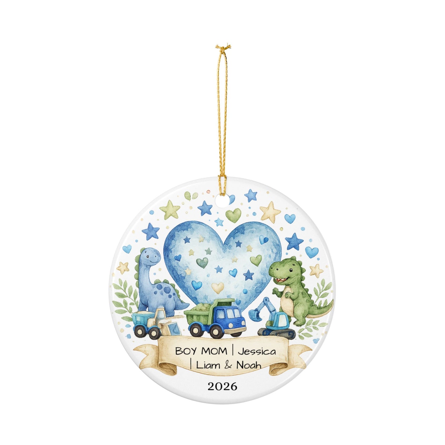 Boy Mom Christmas Ornament Personalized with Names, Ceramic Keepsake, Boy Mom Gift, Mother of Boys Gift 2026