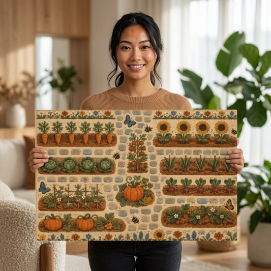 Autumn Vegetable Garden Washable Rug | Pumpkin Sunflower Carrot Motif
