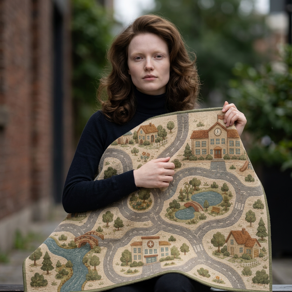 Play Town Map Outdoor Rug | Kids Roadway Pattern, Reversible Patio Mat