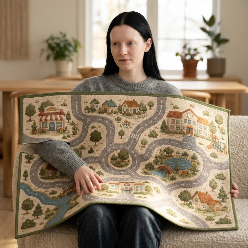 Play Town Map Outdoor Rug | Kids Roadway Pattern, Reversible Patio Mat