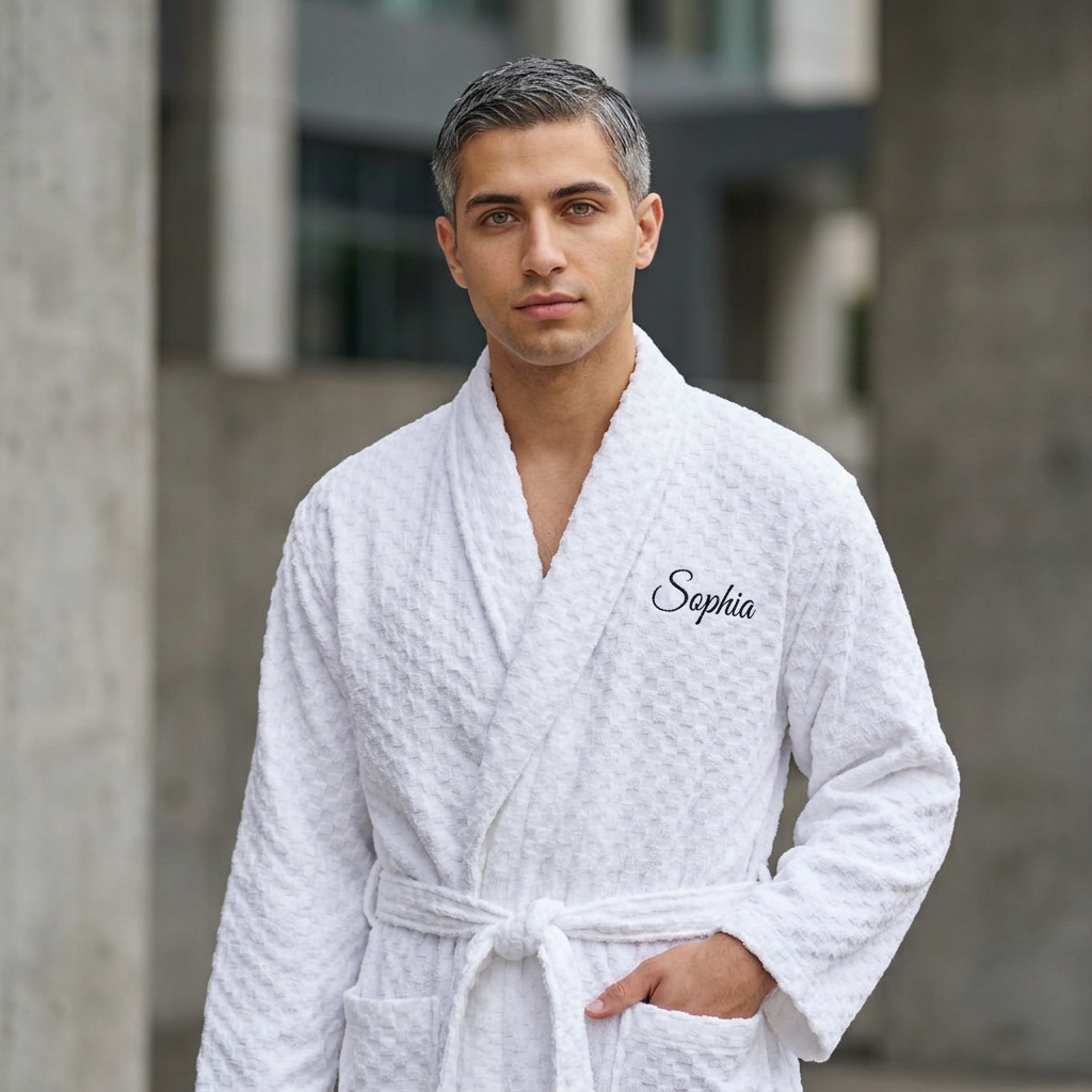 Monogram Initials Embroidered Terry Shawl Robe