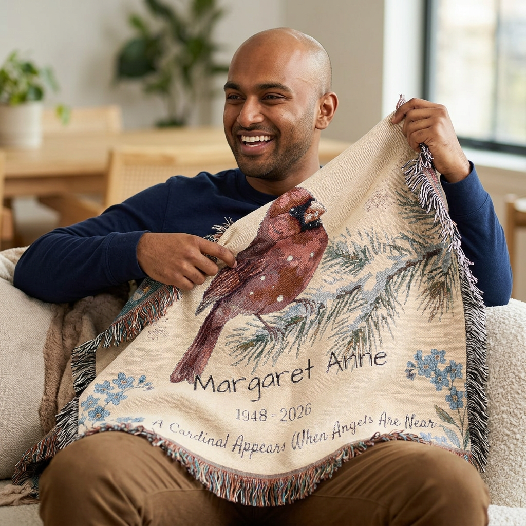 Memorial Blanket Personalized with Name, Cardinal Remembrance Throw, In Loving Memory Sympathy Gift, Loss of Loved One Keepsake