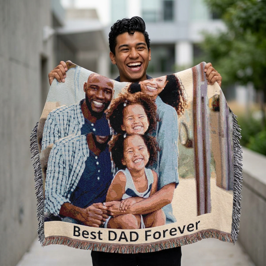 Best DAD Forever Woven Blanket | Custom Family Photo Throw