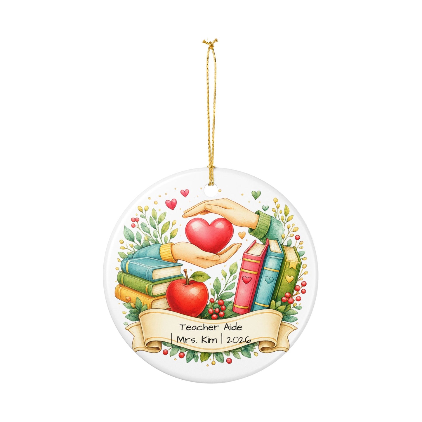 Teacher Aide Christmas Ornament Personalized with Name, Ceramic Keepsake, Teaching Assistant Appreciation Gift 2026