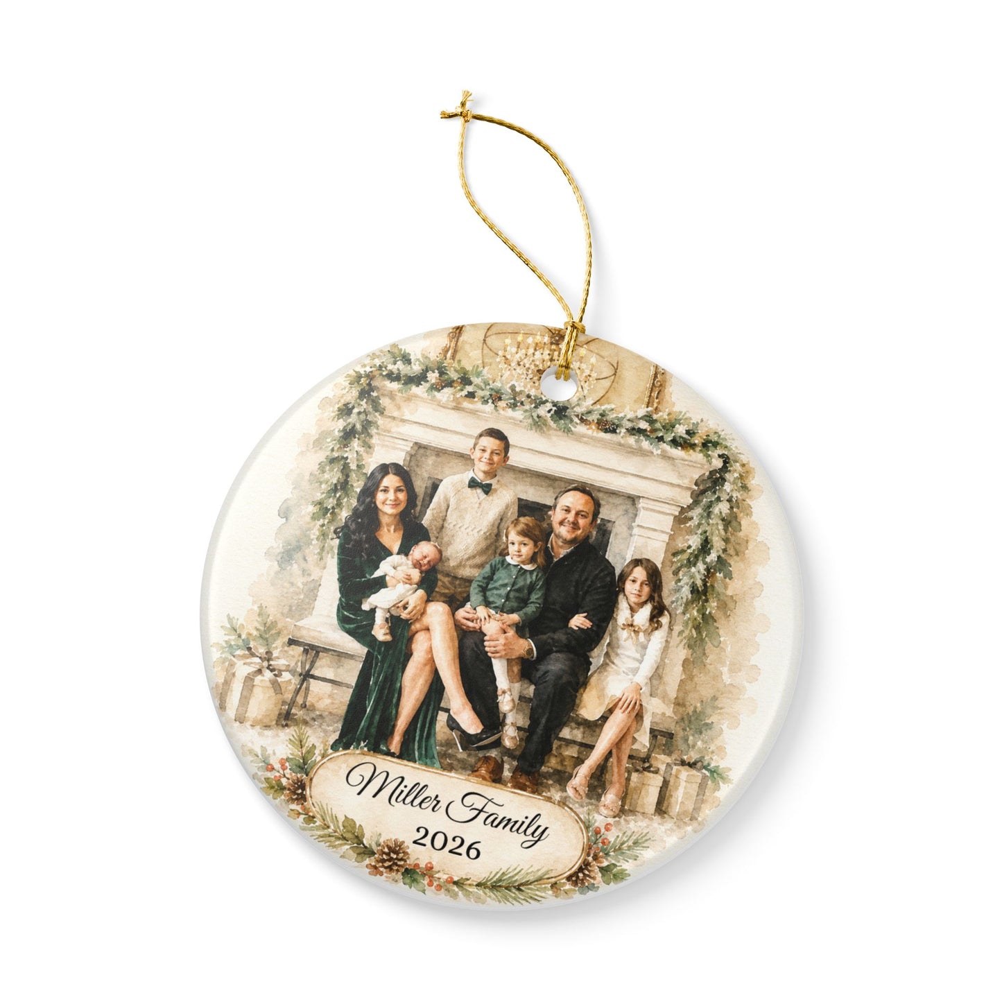 Custom Family Photo Ornament 2026 Ceramic Holiday Keepsake | Personalized Name