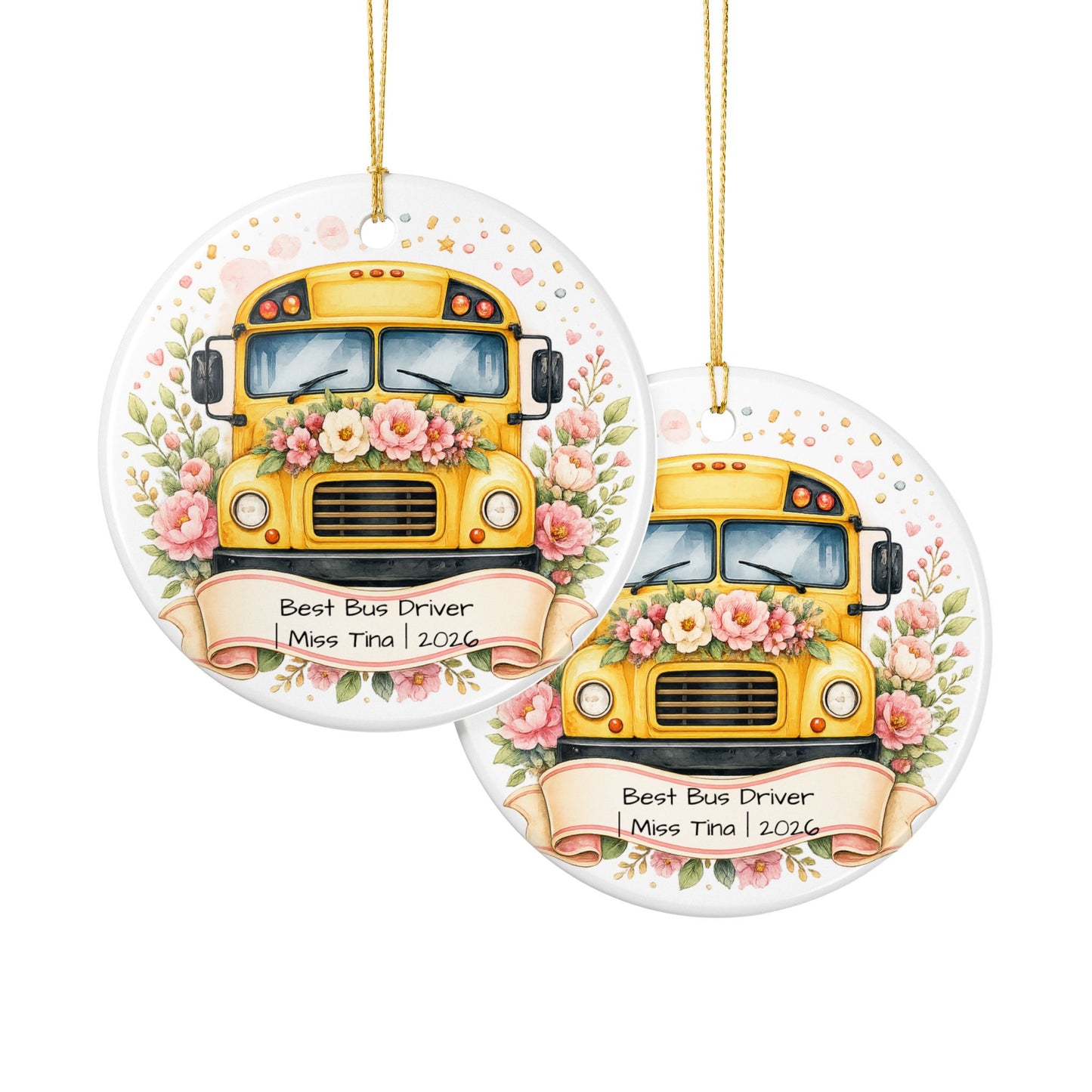 Female Bus Driver Christmas Ornament Personalized with Name, Ceramic Keepsake, Bus Driver Gift for Her 2026