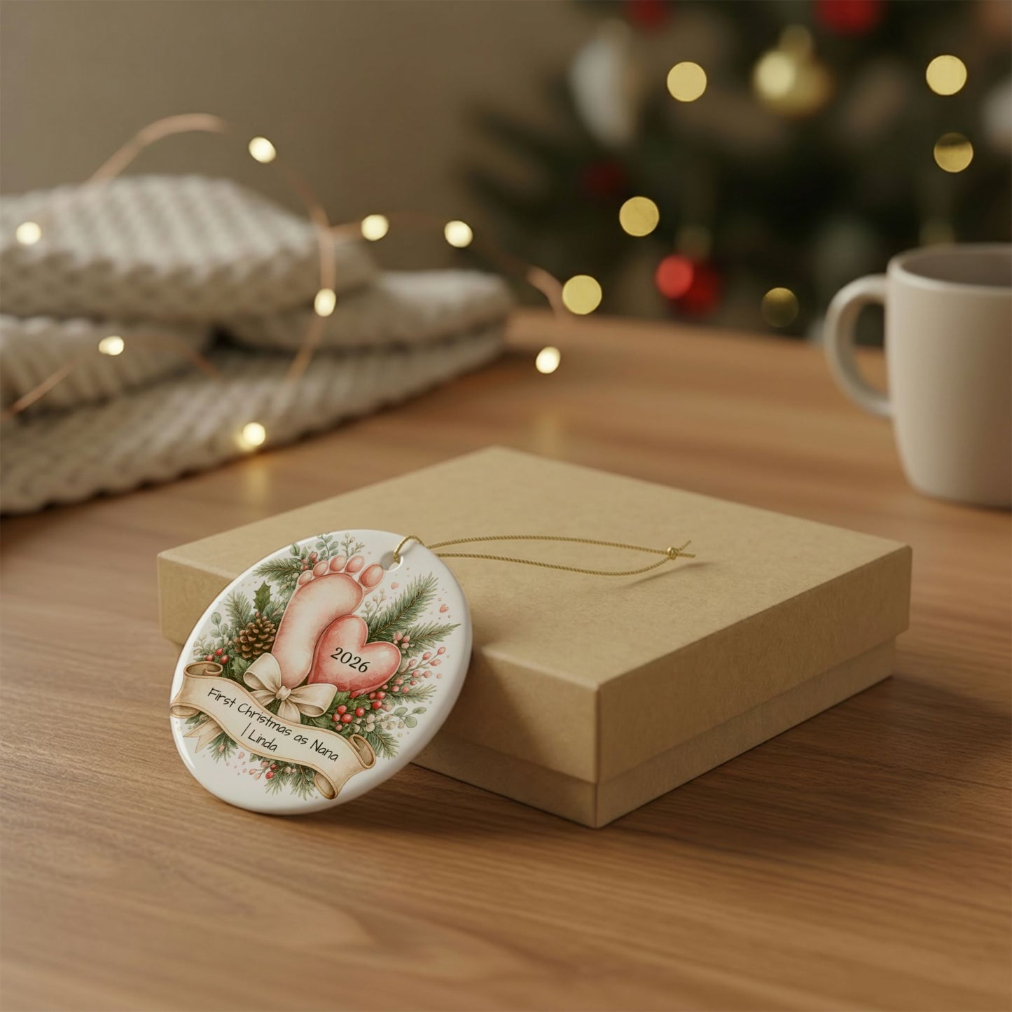 First Christmas as Nana Ornament 2026 Personalized, New Grandma Ceramic Keepsake, New Nana Gift, Pregnancy Reveal