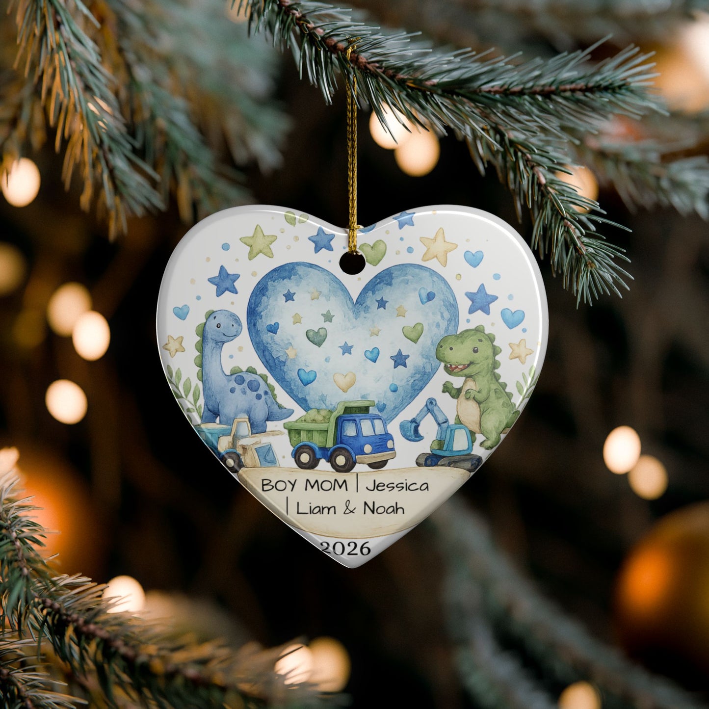 Boy Mom Christmas Ornament Personalized with Names, Ceramic Keepsake, Boy Mom Gift, Mother of Boys Gift 2026