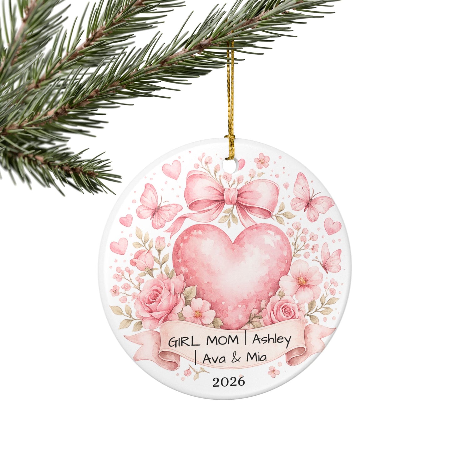 Girl Mom Christmas Ornament Personalized with Names, Ceramic Keepsake, Girl Mom Gift, Mother of Girls Gift 2026
