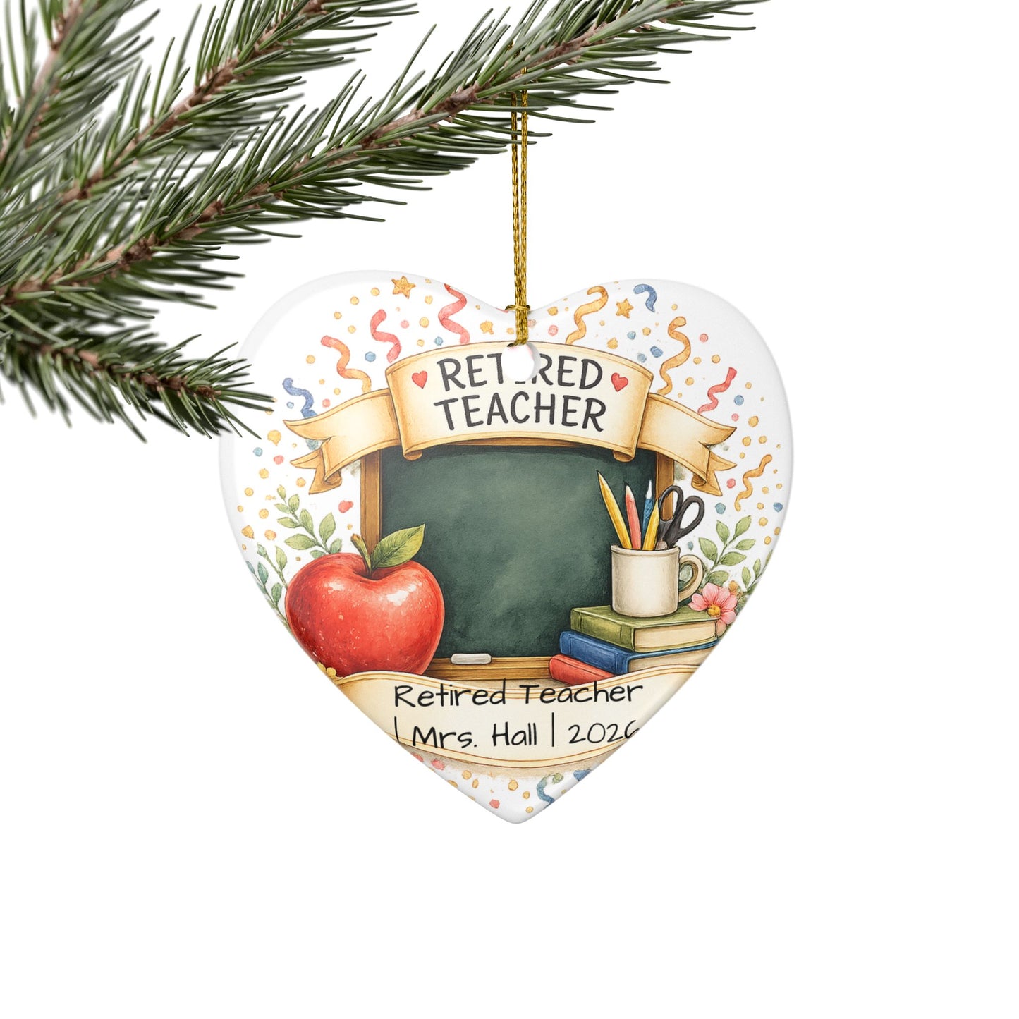 Retired Teacher Christmas Ornament 2026 Personalized, Ceramic Keepsake with Name, Teacher Retirement Gift 2026