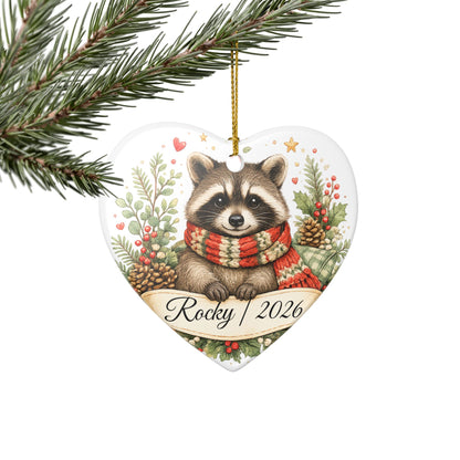 Raccoon Christmas Ornament Personalized with Name, Cute Cozy Ceramic Keepsake, Raccoon Lover Woodland Gift 2026