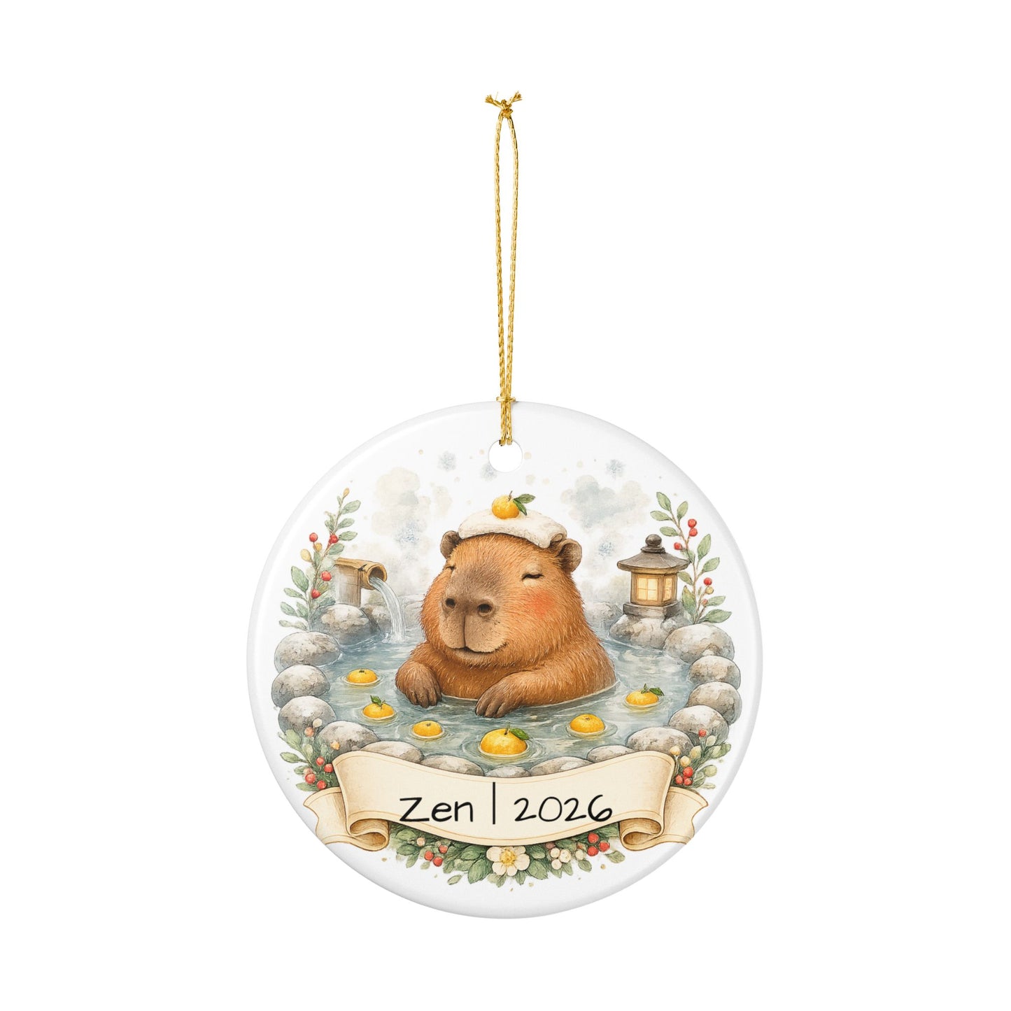 Capybara Hot Spring Christmas Ornament Personalized, Cute Ceramic Keepsake with Name, Relaxing Capybara Gift 2026